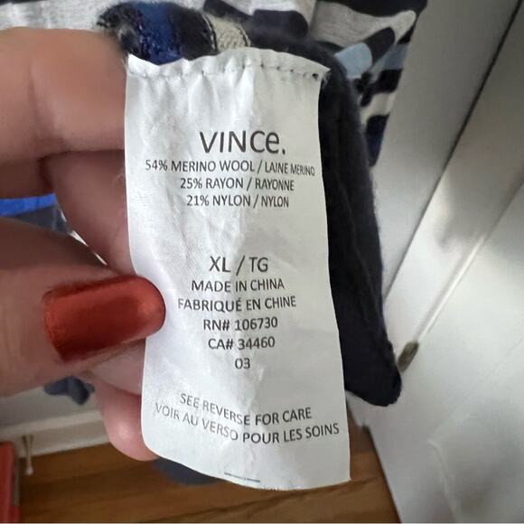 Vince Navy Blue Striped Merino Wool Sweater - Picture 5 of 7